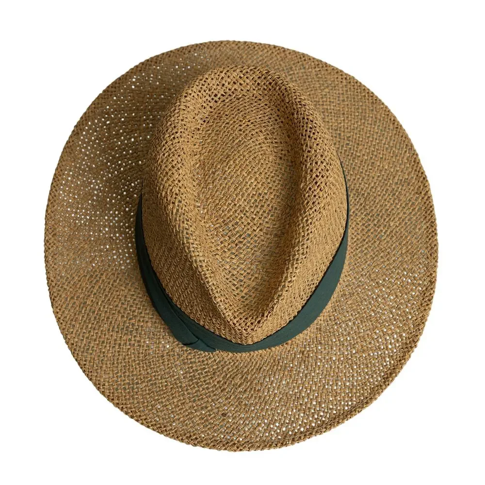 Vintage Straw Sun Hat w/ Green Fabric Havana Band - Made in USA - EUC - One Size - Picture 10 of 10
